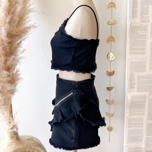 ZARA Trafaluc Black Frayed Zipper Denim Mini Skirt - Picture 9 of 16